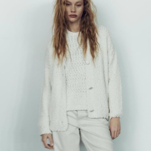 ZARA JEWEL BUTTON CHENILLE CARDIGAN - Picture 2 of 8